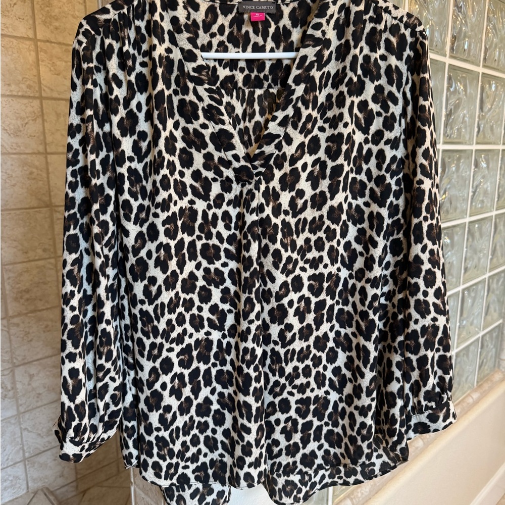 Vince Camuto Black and Cream Animal Print Blouse